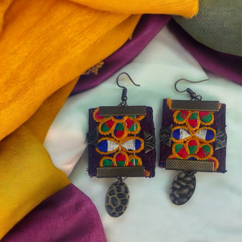 Persian Jewelry, Balochi Hand made Embroidered earrings| stylish Boho earrings